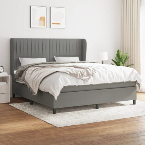 Queen Bed Frame with Mattress & Topper Set Fabric Dark Grey 153x203cm - Image 8