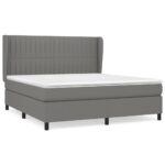 Queen Bed Frame with Mattress & Topper Set Fabric Dark Grey 153x203cm