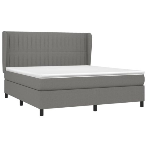 Queen Bed Frame with Mattress & Topper Set Fabric Dark Grey 153x203cm - Image 3