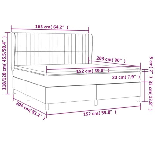 Queen Bed Frame with Mattress & Topper Set Fabric Dark Grey 153x203cm - Image 7