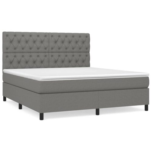 Box Spring Bed with Mattress Dark Grey 153x203cm Queen Size Fabric - Image 2