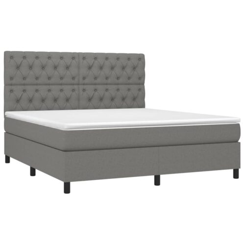 Box Spring Bed with Mattress Dark Grey 153x203cm Queen Size Fabric - Image 3