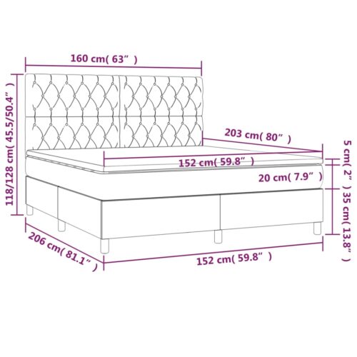 Box Spring Bed with Mattress Dark Grey 153x203cm Queen Size Fabric - Image 7