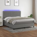 Box Spring Bed with Mattress LED Dark Grey 153x203cm Queen Size Fabric