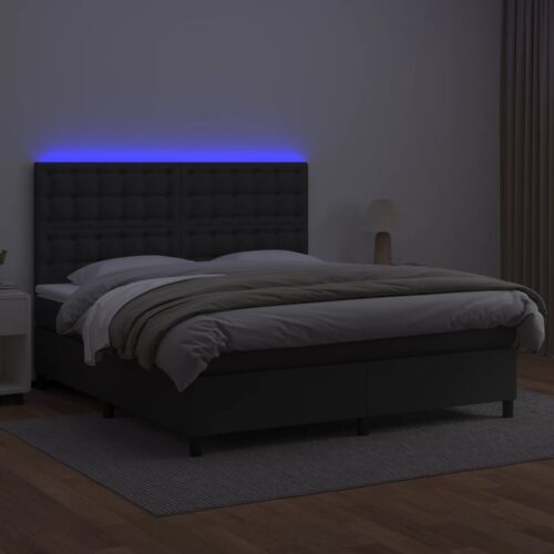 vidaXL Box Spring Bed with Mattress&LED Black 153x203 cm Queen Size Faux Leather - Image 3