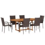 7-Piece Garden Dining Set Poly Rattan Wicker Outdoor Patio Furniture Brown
