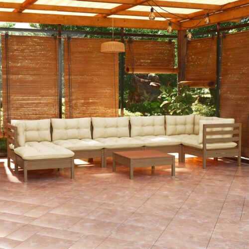 8-Piece Garden Lounge Set with Cushions Honey Brown Pine Wood Outdoor Patio Furniture - Image 9
