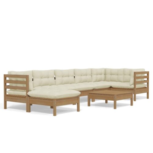 8-Piece Garden Lounge Set with Cushions Honey Brown Pine Wood Outdoor Patio Furniture