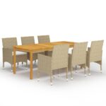7-Piece Garden Dining Set Beige Outdoor Patio Lounge Furniture