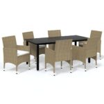 7-Piece Garden Dining Set with Cushions Poly Rattan Wicker Outdoor Patio Furniture Beige