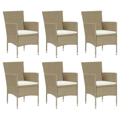 7-Piece Garden Dining Set with Cushions Poly Rattan Wicker Outdoor Patio Furniture Beige - Image 3