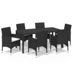 7-Piece Garden Dining Set with Cushions Poly Rattan Wicker Outdoor Patio Furniture Black