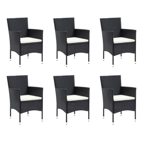 7-Piece Garden Dining Set with Cushions Poly Rattan Wicker Outdoor Patio Furniture Black - Image 3