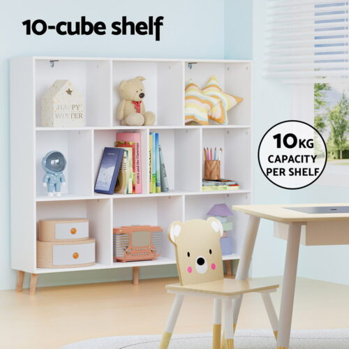 Artiss Bookshelf 3 Tiers 10 Cubes - CORA White - Image 6