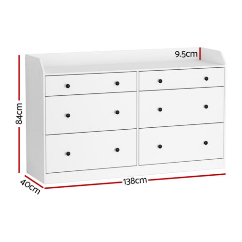 Artiss 6 Chest of Drawers - PETE White - Image 4