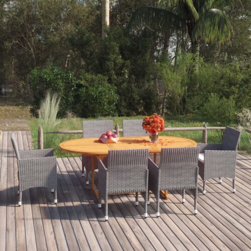 7-Piece Garden Dining Set Poly Rattan Wicker Outdoor Patio Furniture Grey - Image 13