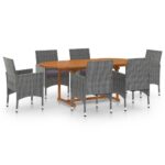 7-Piece Garden Dining Set Poly Rattan Wicker Outdoor Patio Furniture Grey
