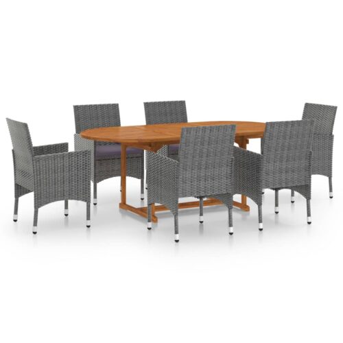 7-Piece Garden Dining Set Poly Rattan Wicker Outdoor Patio Furniture Grey
