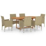 7-Piece Garden Dining Set Poly Rattan Wicker Outdoor Patio Furniture Beige