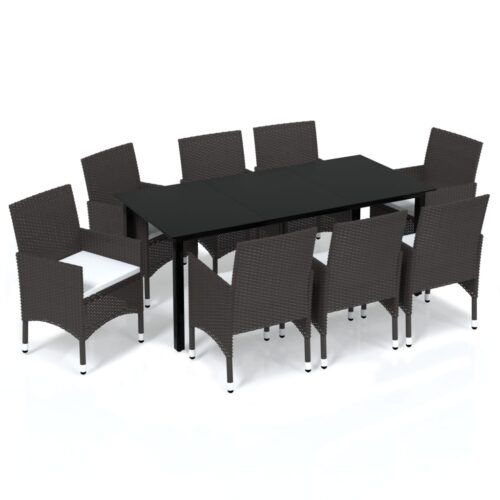 9-Piece Garden Dining Set with Cushions Poly Rattan Wicker Outdoor Patio Furniture Brown