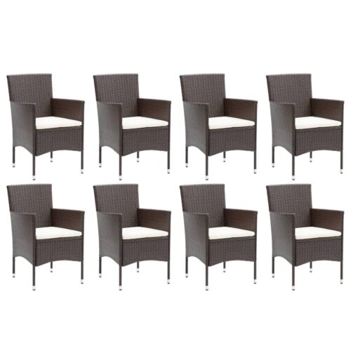 9-Piece Garden Dining Set with Cushions Poly Rattan Wicker Outdoor Patio Furniture Brown - Image 3