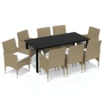 9-Piece Garden Dining Set with Cushions Poly Rattan Wicker Outdoor Patio Furniture Beige