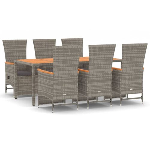 7-Piece Garden Dining Set with Cushions Grey Poly Rattan Wicker Outdoor Patio Furniture