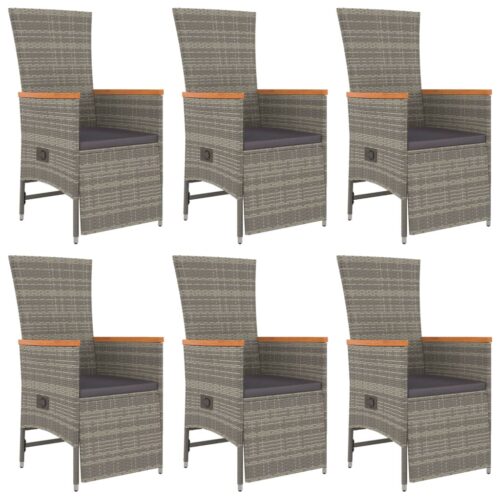 7-Piece Garden Dining Set with Cushions Grey Poly Rattan Wicker Outdoor Patio Furniture - Image 4