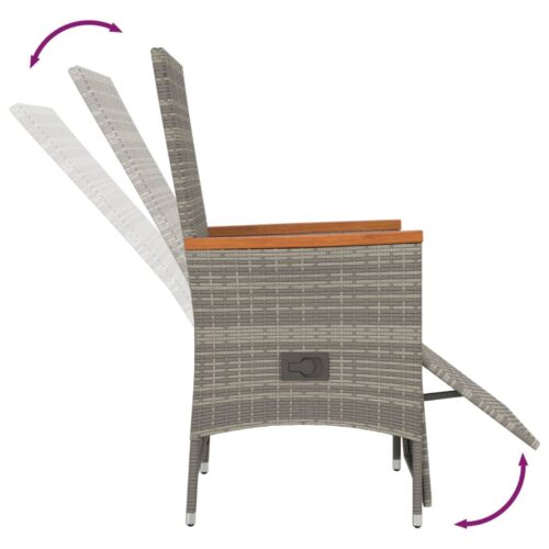 7-Piece Garden Dining Set with Cushions Grey Poly Rattan Wicker Outdoor Patio Furniture - Image 6