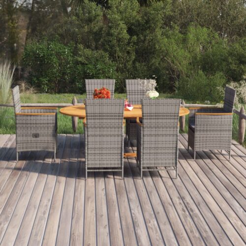 7-Piece Garden Dining Set Poly Rattan Wicker Outdoor Patio Furniture Grey - Image 13
