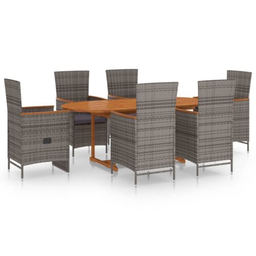 7-Piece Garden Dining Set Poly Rattan Wicker Outdoor Patio Furniture Grey