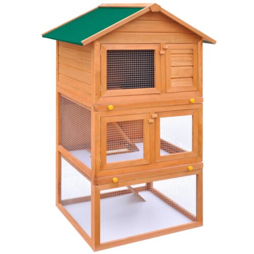 Outdoor Rabbit Hutch Small Animal House Pet Cage 3 Layers Wood - Image 2