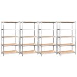 5-Layer Shelves 4pcs Silver Steel Engineered Wood