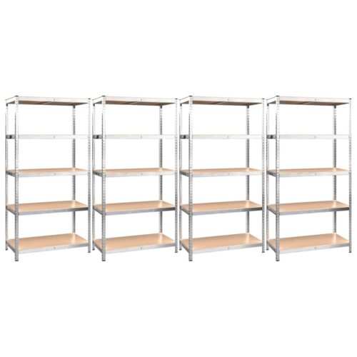 5-Layer Shelves 4pcs Silver Steel Engineered Wood
