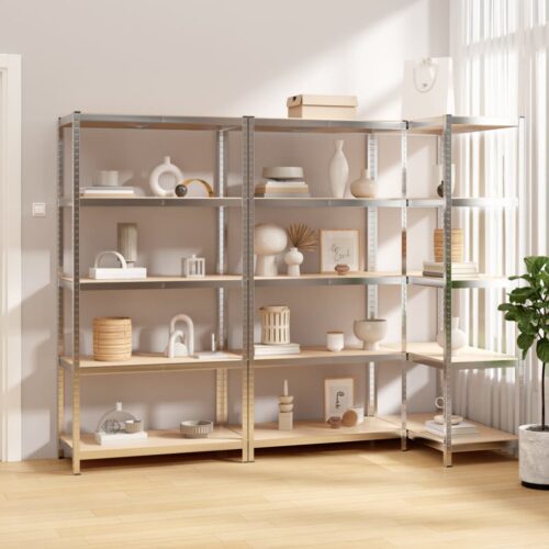 5-Layer Shelves 3pcs Silver Steel Engineered Wood