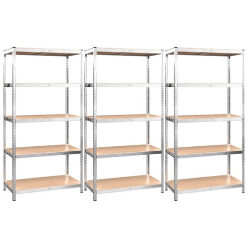 5-Layer Shelves 3pcs Silver Steel Engineered Wood - Image 3