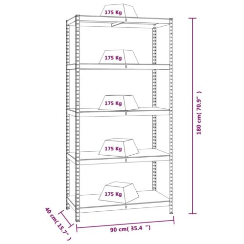 5-Layer Shelves 3pcs Silver Steel Engineered Wood - Image 11