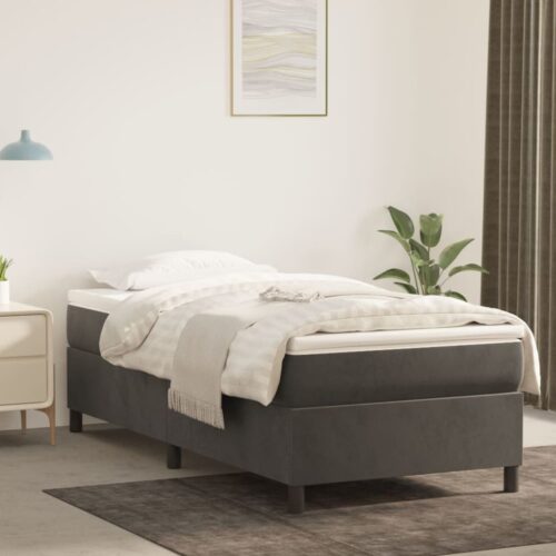 Box Spring Bed with Mattress Dark Grey 106x203cm King Single Size Velvet - Image 11