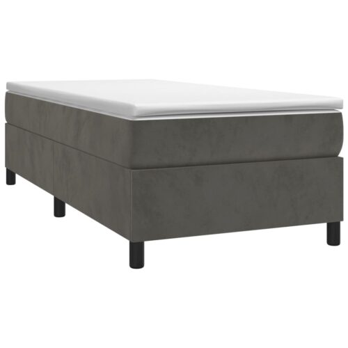Box Spring Bed with Mattress Dark Grey 106x203cm King Single Size Velvet - Image 3