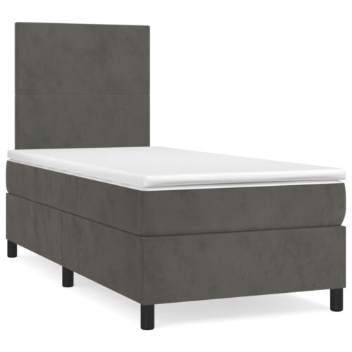 Box Spring Bed with Mattress Dark Grey 106x203cm King Single Size Velvet - Image 2