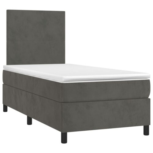 Box Spring Bed with Mattress Dark Grey 106x203cm King Single Size Velvet - Image 3