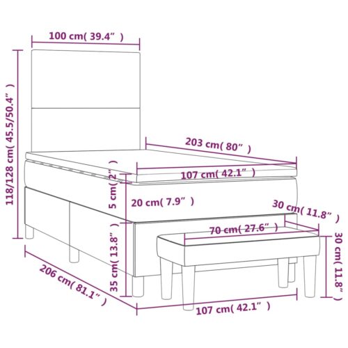 Box Spring Bed with Mattress Dark Grey 106x203cm King Single Size Velvet - Image 7