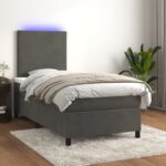 Box Spring Bed with Mattress&LED Dark Grey 106x203cm King Single Size Velvet