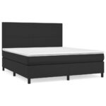 Queen Size Bed Frame with Mattress & Topper Set Faux Leather Black 153x203cm
