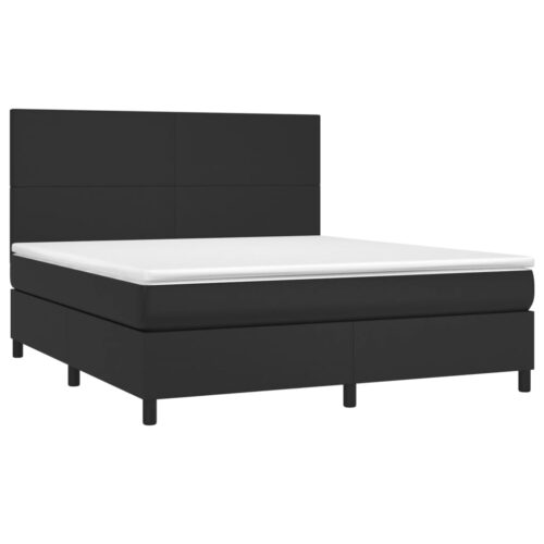 Queen Size Bed Frame with Mattress & Topper Set Faux Leather Black 153x203cm - Image 3