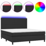 Queen Mattress with LED Lights Bed Frame & Topper Set Faux Leather Black 153x203cm