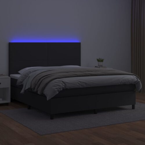 Queen Mattress with LED Lights Bed Frame & Topper Set Faux Leather Black 153x203cm - Image 3