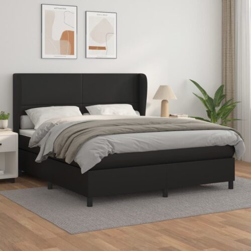 Queen Size Bed Frame with Mattress & Topper Set Faux Leather Black 153x203cm - Image 8