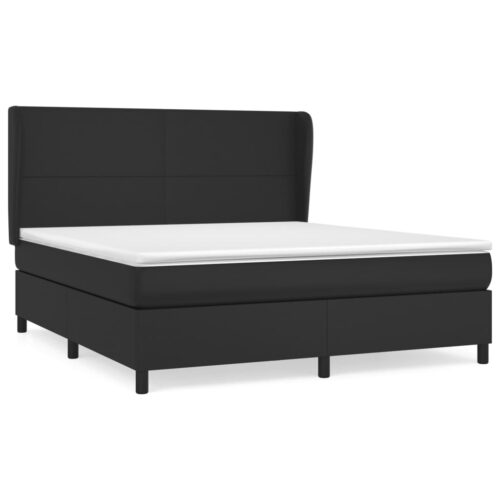 Queen Size Bed Frame with Mattress & Topper Set Faux Leather Black 153x203cm
