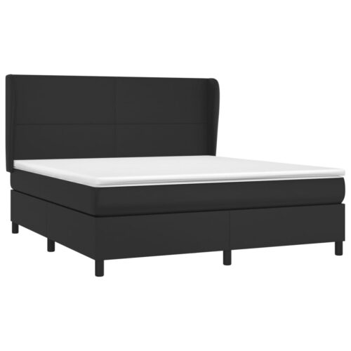 Queen Size Bed Frame with Mattress & Topper Set Faux Leather Black 153x203cm - Image 3